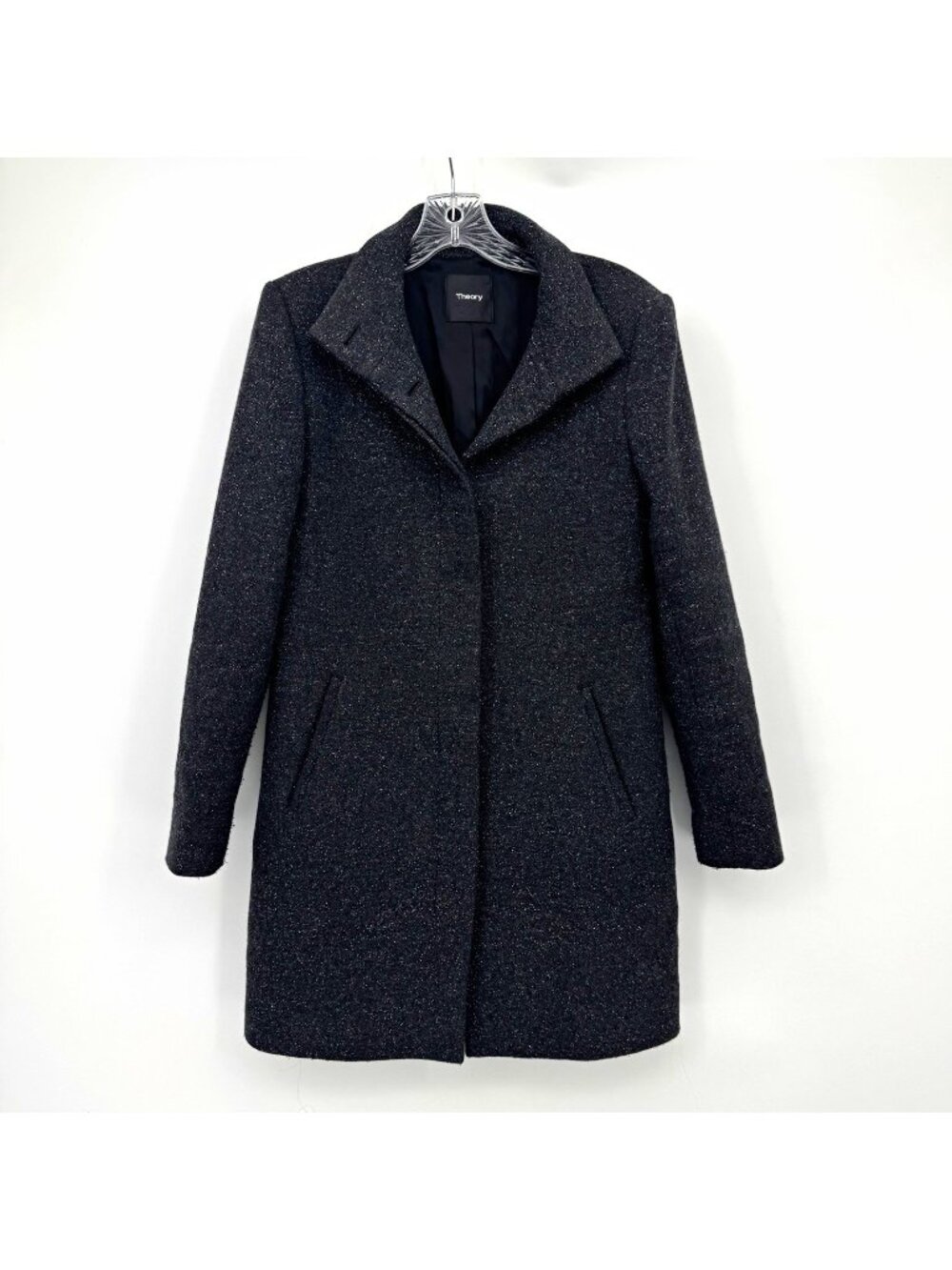 Theory Women's Gray Wool Tweed Lined Button Double Face Overcoat Long Sleeve S